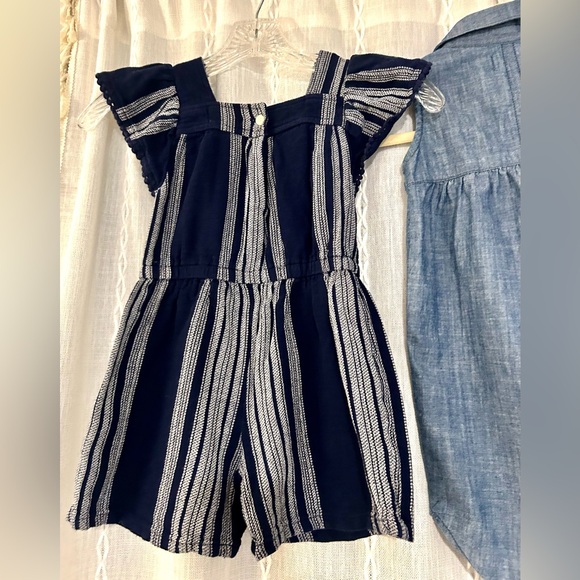 2 Old Navy 5T outfits. Navy & white romper and button up blue jeans dress - Picture 11 of 12